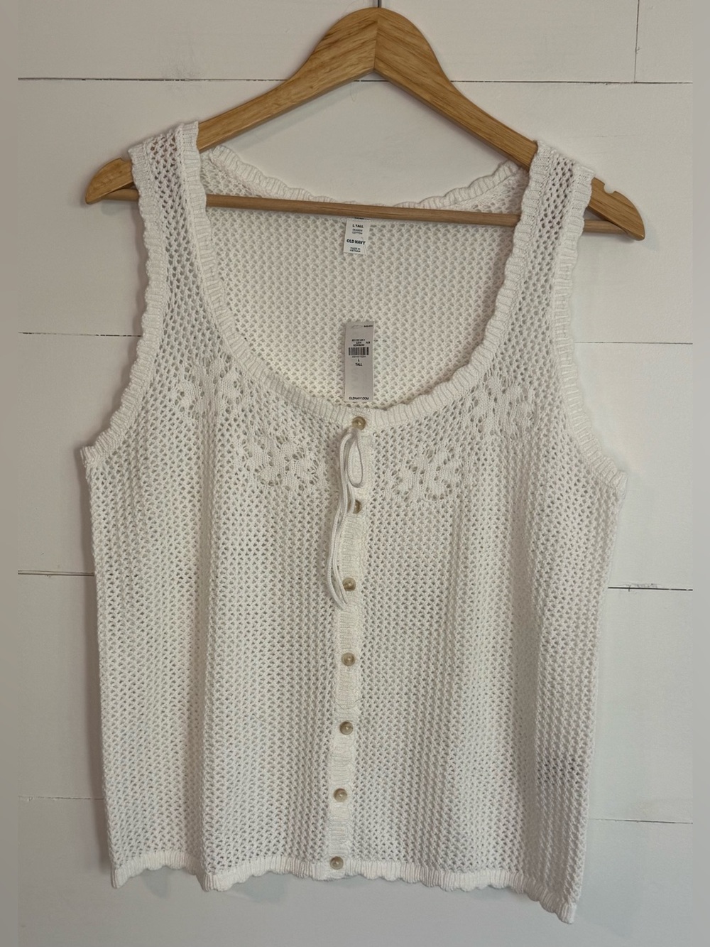 Old Navy White Crochet Button Tank with Tie